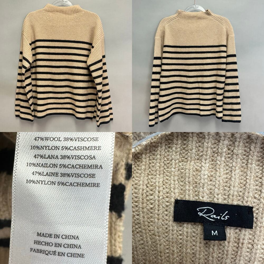 Rails Claudia Striped Sweater Mock Funnel Neck Camel/Black  Size Medium‎ - Picture 7 of 16